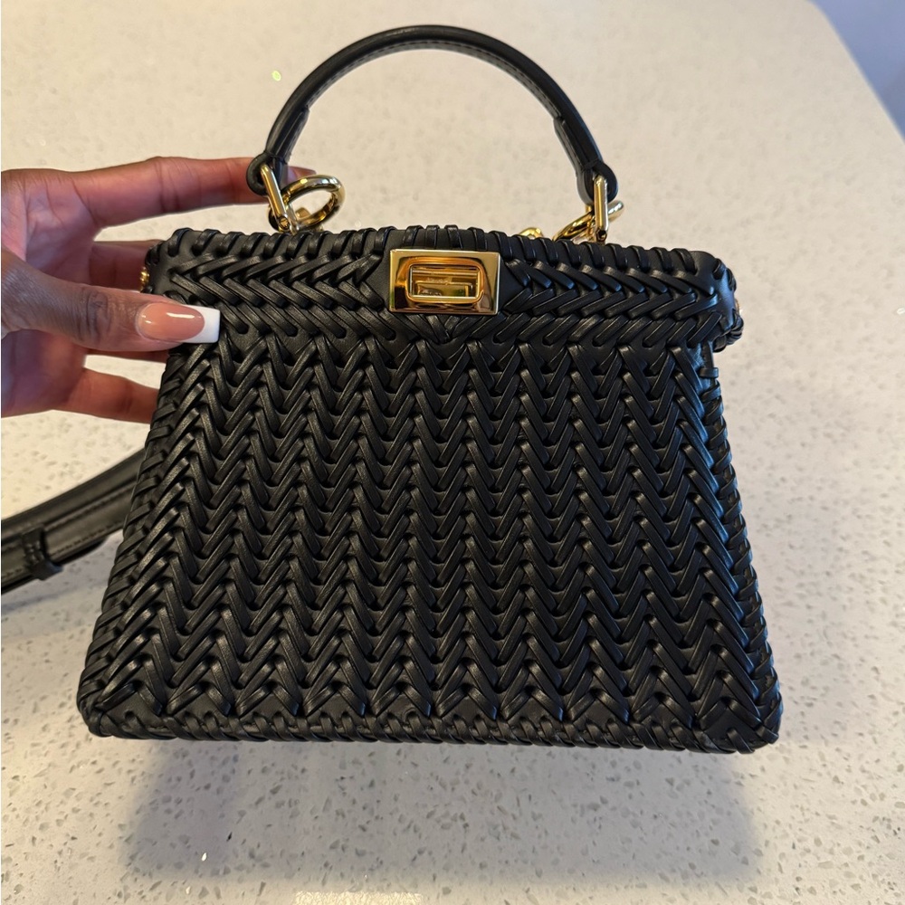 Elegant Black Woven Handbag
